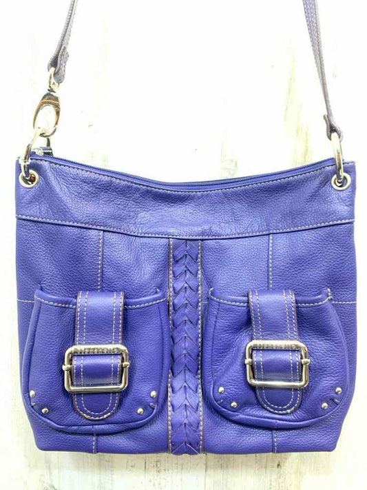 PRE-OWNED TIGNANELLO PURPLE/BLU Purse/2 FRONT POCKETS W/SILVER BUCKLES & BRAID D