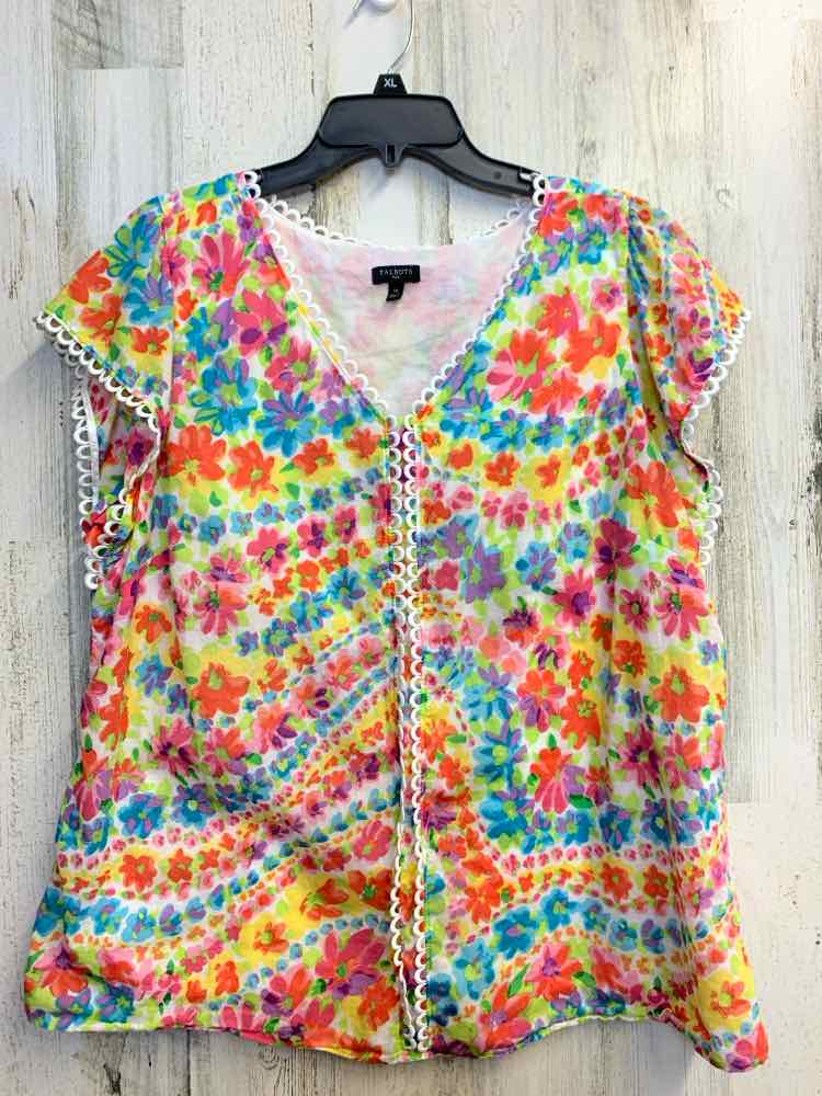 PRE-OWNED TALBOTS PLUS SIZES Size 1X WHT/MULTI Floral SHORT SLEEVES TOP