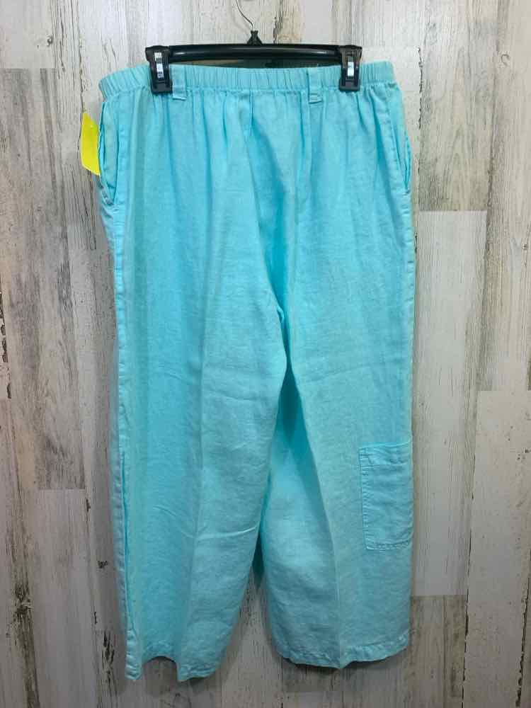 PRE-OWNED Size L FRESH PRODUCE BOTTOMS AQUA Solid ANKLE Pants/AQUA LINEN ANKLE P
