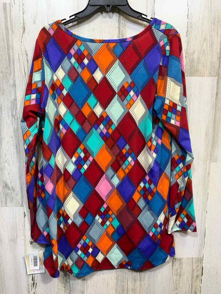 NWT LULA ROE Tops Size XL RED/PRP/WHT/AQU/ORG Geometric LONG SLEEVE Blouse