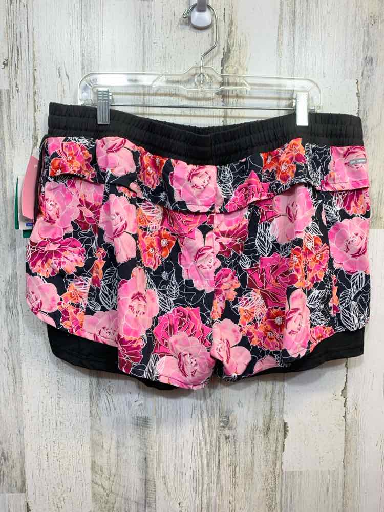NWT DANSKIN Activewear XL PINK/BLK Floral SHORTS Activewear Bottom/FLORAL ACTIVE