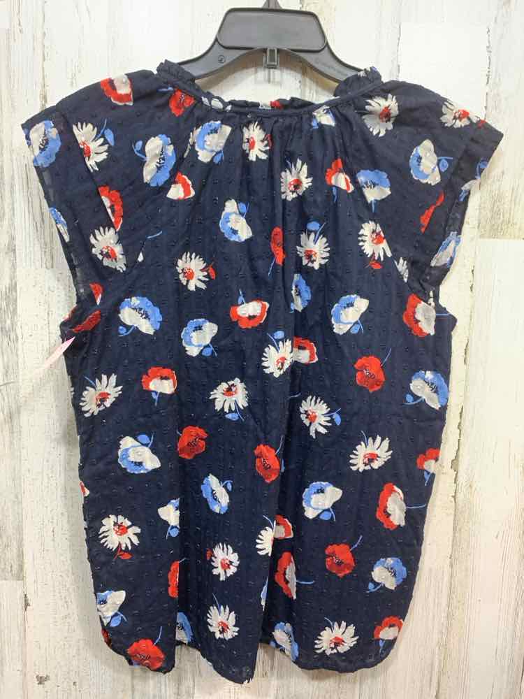 PRE-OWNED LOFT ANN TAYLOR Tops Size M WHT/NVY/RED Floral SLEEVELESS Blouse