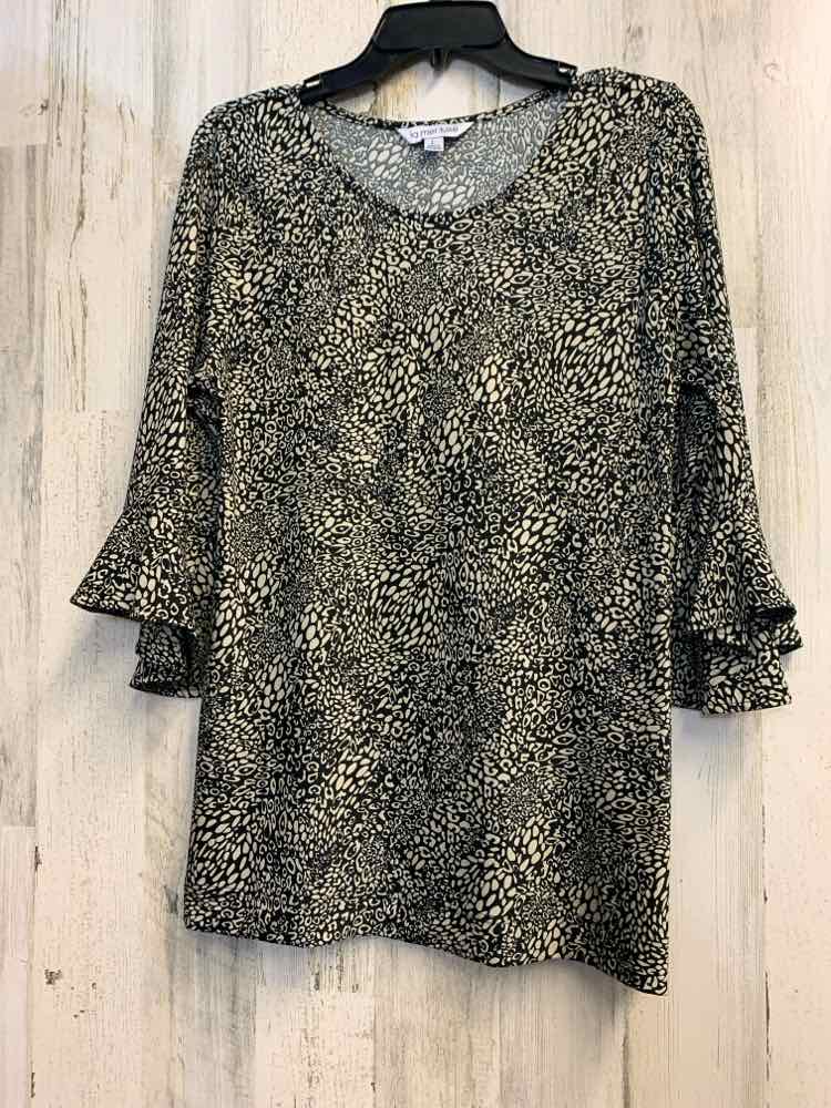 PRE-OWNED LA MER LUXE Tops Size L BLACK/WHITE PEBBLES 3/4 LENGTH TOP/3/4 LENGTH