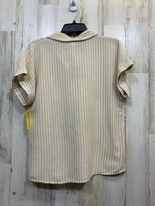 NWT BLUE PEPPER Tops Size M WHITE/TAN Stripe COLLAR /BUTTON DOWN STITCH POCKET O