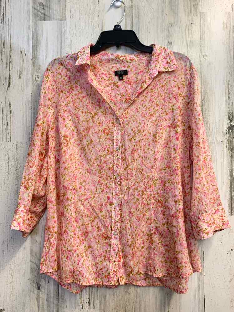 TALBOTS Tops Size 16W PINK/CREAM Floral 3/4 LENGTH Shirt