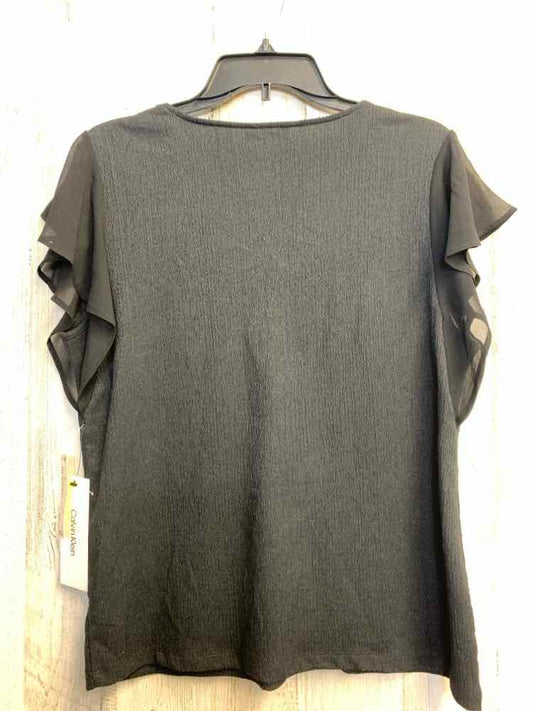 NWT CALVIN KLEIN Tops Size S Black FLUTTER TOP/BLACK CRINKLE FABRIC V-NECK SHEER