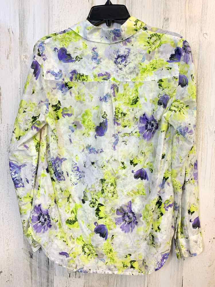 PRE-OWNED COLDWATER CREEK Tops Size 8 GRN/WHT/PRPL Floral LONG SLEEVES TOP