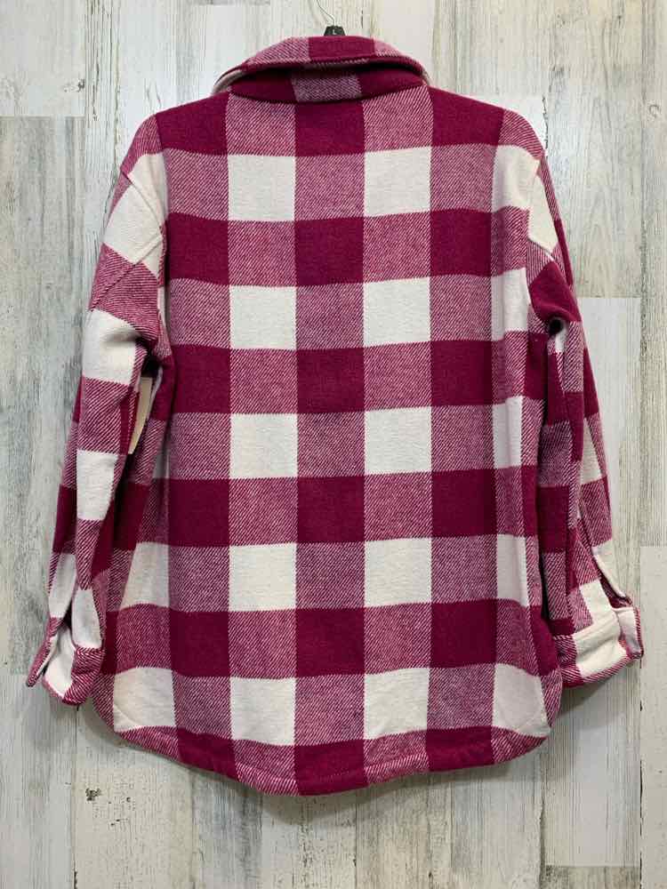 PRE-OWNED Tops Size S WHT/MGNTA Checkered LONG SLEEVES BUTTON UP SHACKET