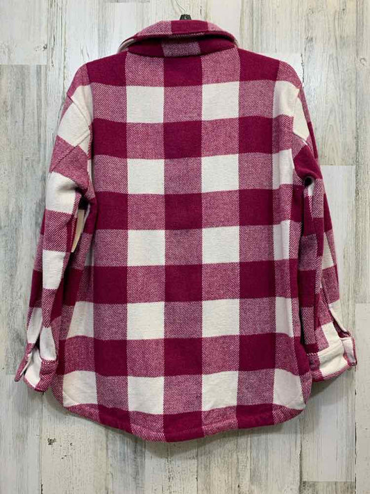 PRE-OWNED Tops Size S WHT/MGNTA Checkered LONG SLEEVES BUTTON UP SHACKET