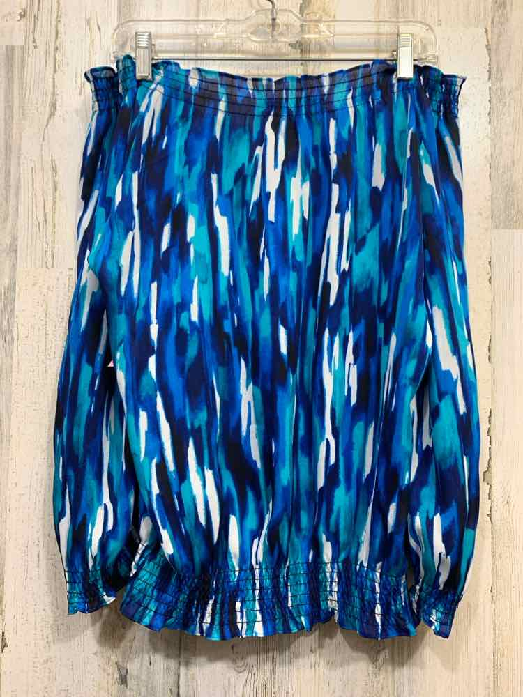 PRE-OWNED JONES NEW YORK Tops Size S NAVY/BLUE/TEAL/WHITE WATERCOLOR Blouse/OFF