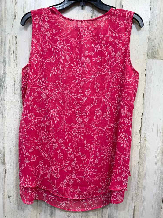 PRE-OWNED CRISTINA B Tops Size S PINK/WHITE Floral SLEEVELESS TOP/LAYERED W/ V-C