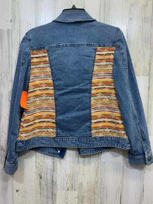 CHICOS Tops Size 0 BLU/ORG/YLW/GRN Denim JACKET Jacket