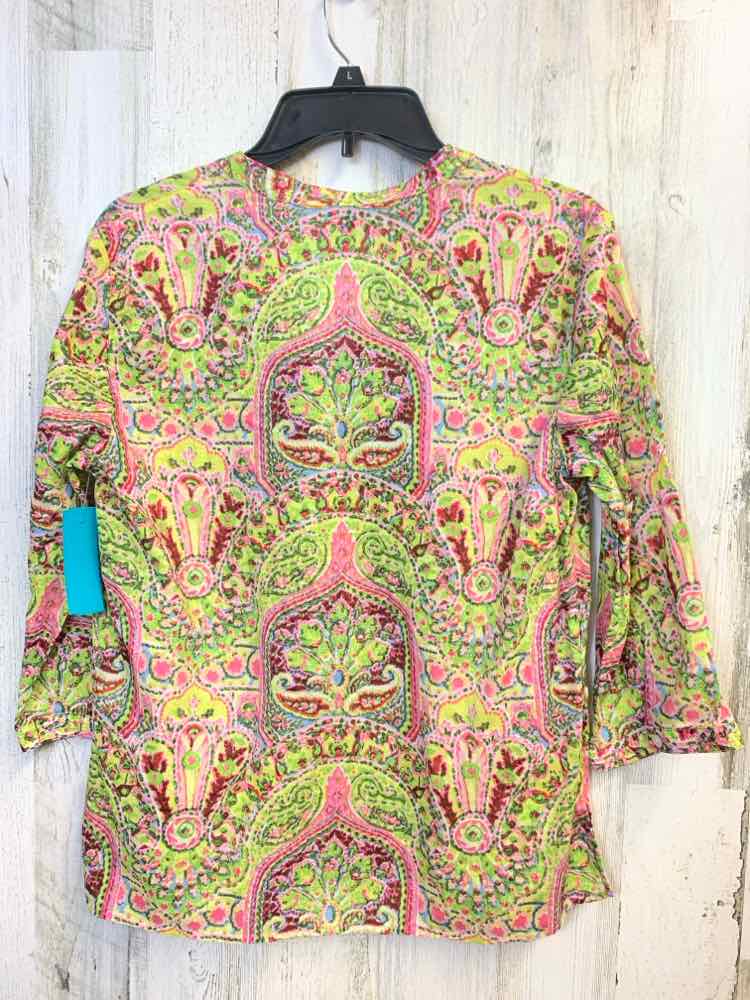 PRE-OWNED TALBOTS Tops Size S GRN/PNK/BLU BOHO LONG SLEEVES TOP