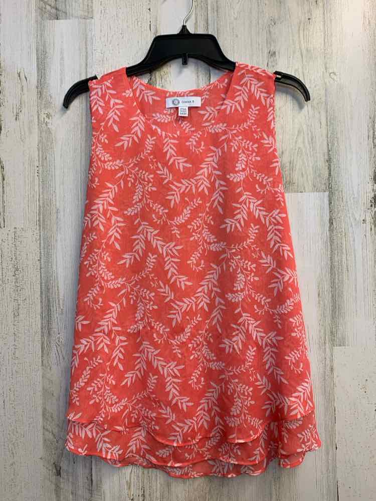 PRE-OWNED CRISTINA B Tops Size S Orange LEAFS SLEEVELESS TOP