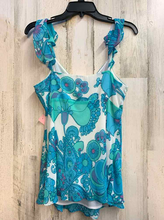 BANDOLINO Tops Size 10 AQUA/WHT/GRN Floral SLEEVELESS TOP