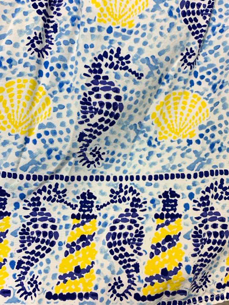 PRE-OWNED CROFT & BARROW Tops Size 1X WHT/BLU/YLW SEAHORSES LONG SLEEVES TOP
