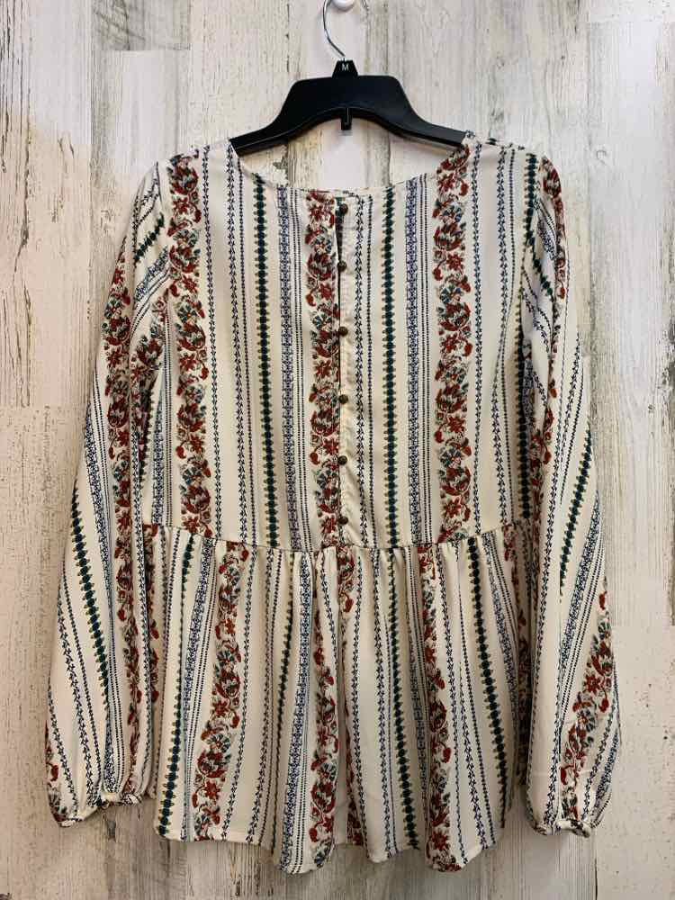 PRE-OWNED altar'd State Tops Size M CRM/GRN FLORAL/STRIPE LONG SLEEVES TOP