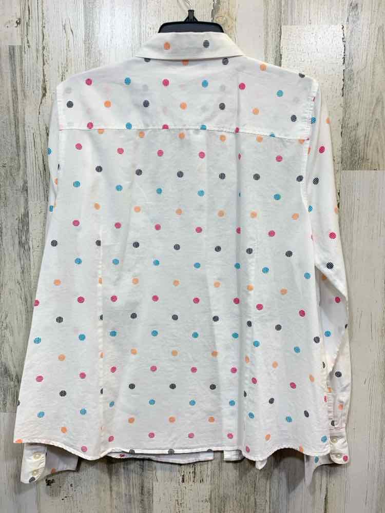 PRE-OWNED CROWN & IVY Tops Size L WHT/TEAL/PNK/BLK/ORG Polka Dot BUTTON UP Shirt