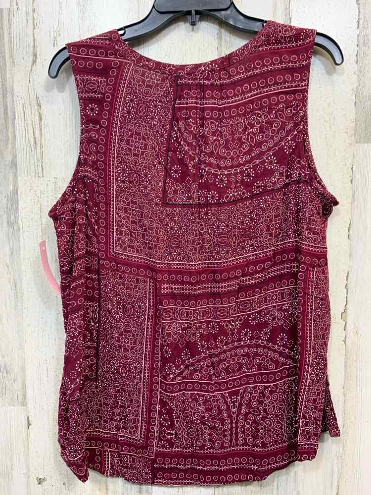 PRE-OWNED SONOMA Tops Size L WINE/WHITE ABSTRACT SLEEVELESS Blouse/WINE/WHITE SL