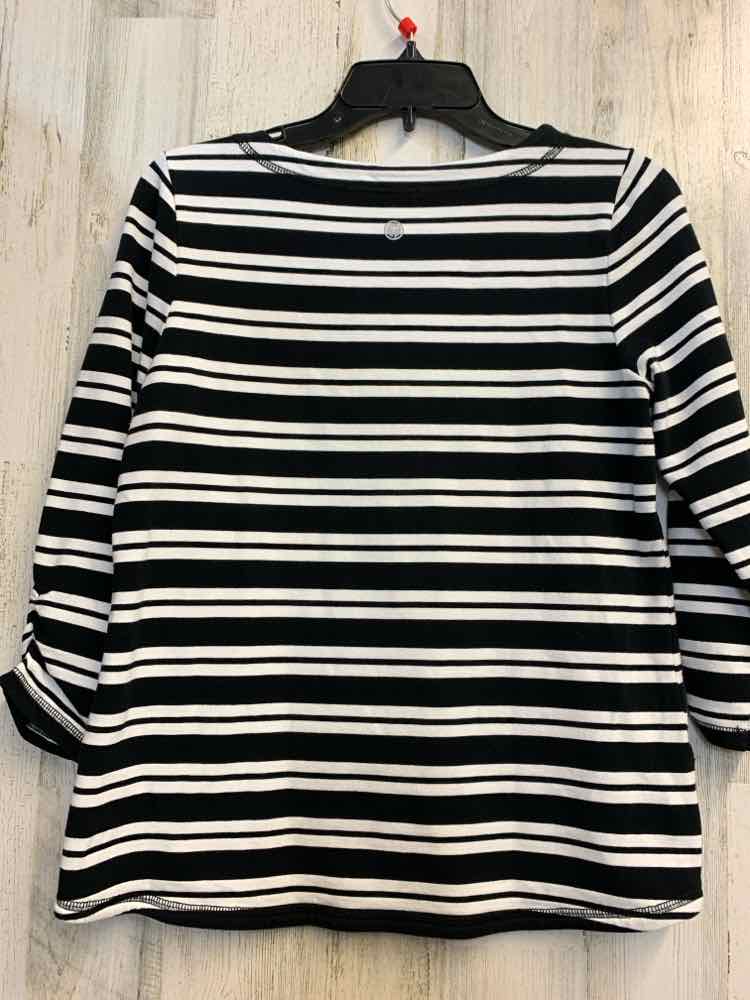 PRE-OWNED TALBOTS Tops Size SP BLK/WHT Stripe 3/4 SLEEVE TOP/STITCHED NECKLINE
