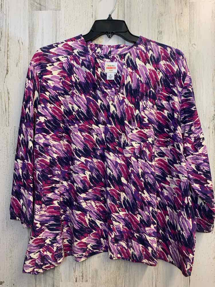 RUBY RD PLUS SIZES Size 3X PUR/WHT SWISH 3/4 LENGTH TOP