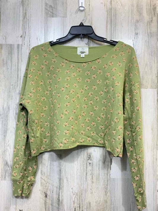 OFFLINE Tops Size L LIME/WHT DAISIES CROP TOP