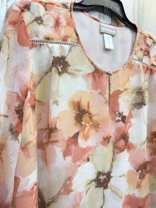 PRE-OWNED ALFRED DUNNER Tops Size 18W PCH/WHT/YLW/BGE SHEER Floral TOP/CREW NECK