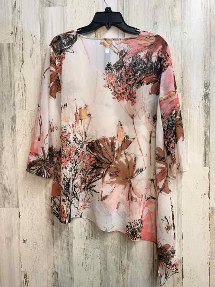 PRE-OWNED CHICOS Tops Size L WHT/PNK Floral 3/4 SLEEVE TOP