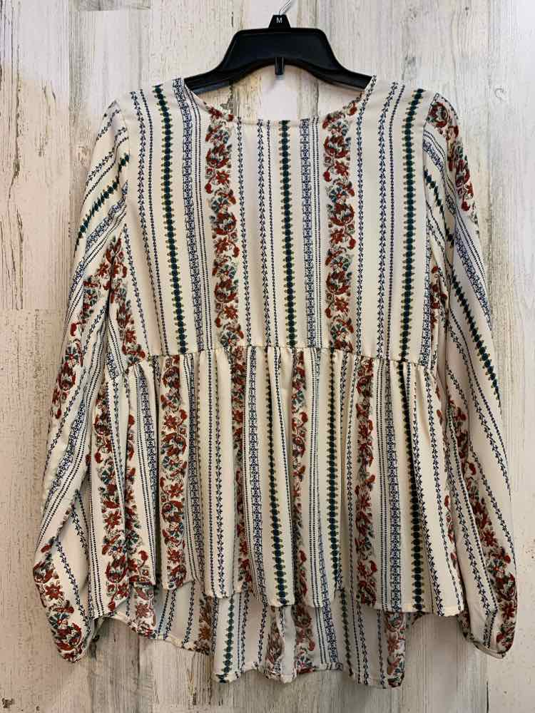 PRE-OWNED altar'd State Tops Size M CRM/GRN FLORAL/STRIPE LONG SLEEVES TOP
