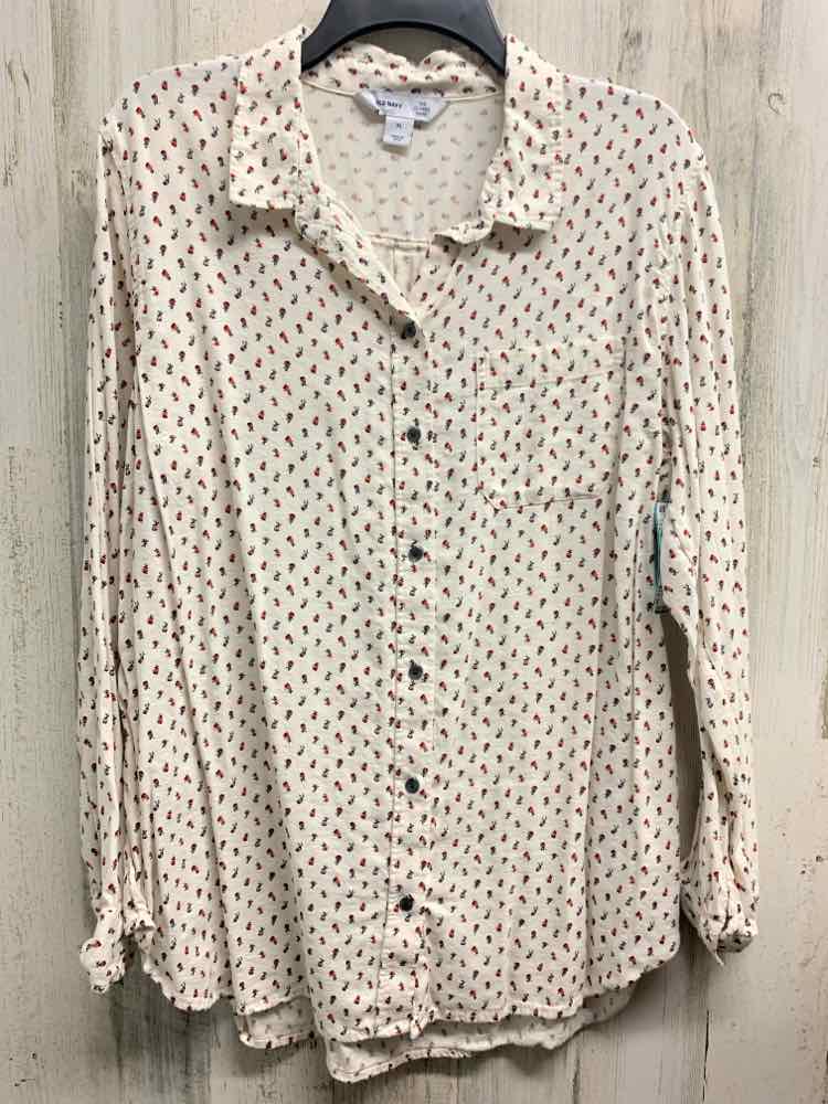 OLD NAVY Tops Size XL CRM/RED/LAV FLOWERS LONG SLEEVES Shirt