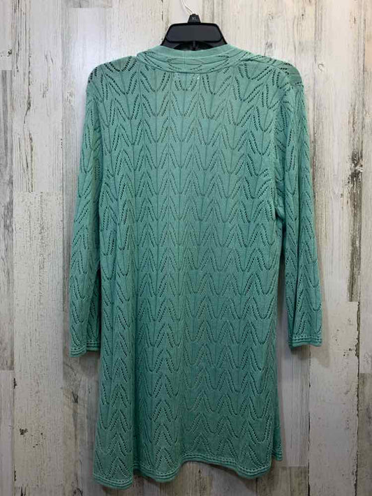 CHARTER CLUB JACKETS / COATS Size L Teal 3/4 LENGTH Cardigan LONG CROCHET