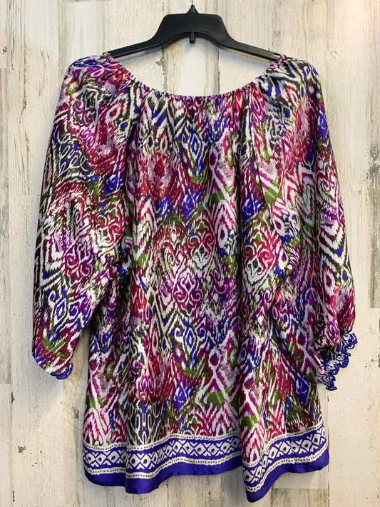 INVESTMENTS PLUS SIZES Size 24W JEWEL TONES IKAT 3/4 LENGTH TOP