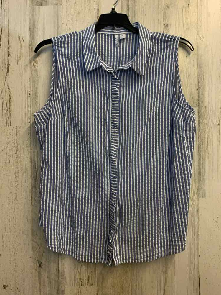 ELLE Tops Size XXL SLATE BLU/WHT Stripe SLEEVELESS Shirt