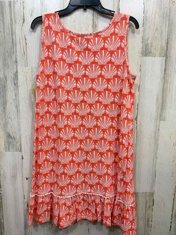 PRE-OWNED WEST INDIES WEAR Dresses and Skirts Size L CORAL/WHITE SEASHELLS Dress