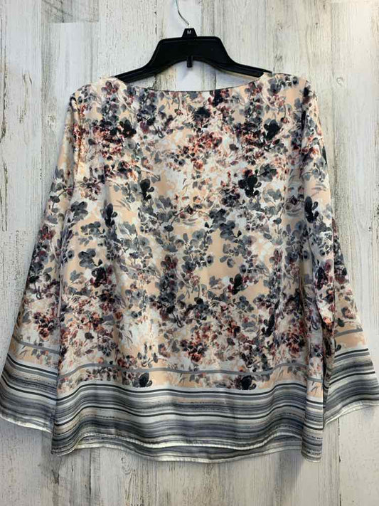 TALBOTS Tops Size 10 PEACH/GRAY/BLK Floral LONG SLEEVES TOP