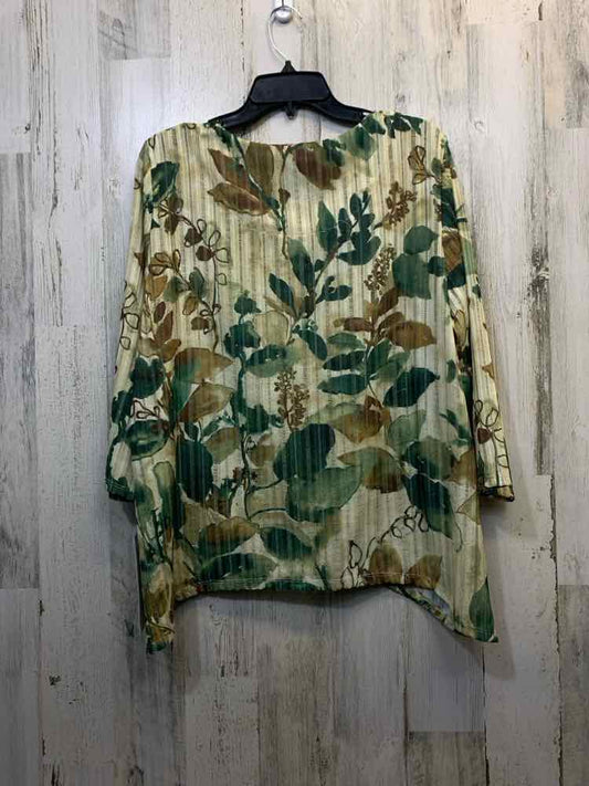 PRE-OWNED ALFRED DUNNER Tops Size L SHADES OF GREEN LEAVES SHORT SLEEVES TOP/SHA