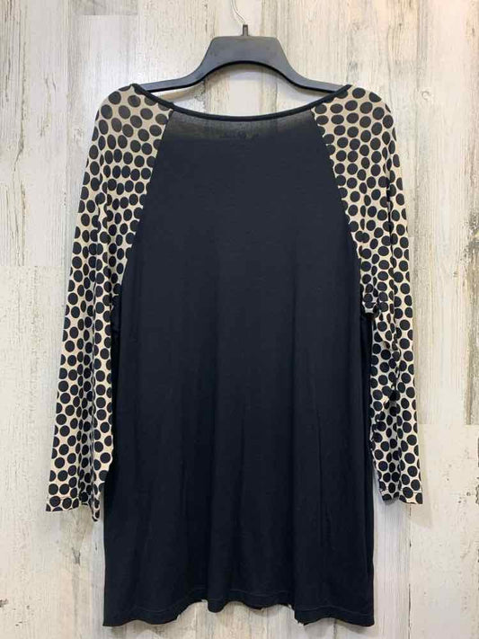 PRE-OWNED CHICOS Tops Size 2 BLACK/BEIGE CIRCLES LONG SLEEVES TOP/BLACK/BEIGE CI