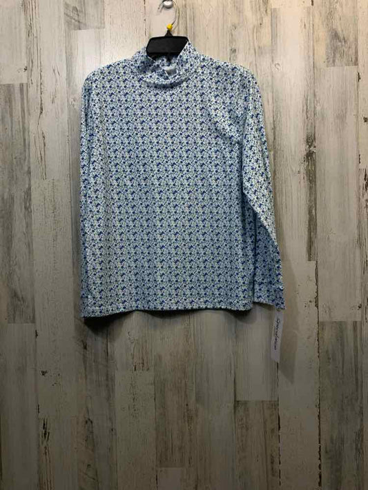 PRE-OWNED SPECULATION Tops Size PL WHITE/BLUE/GREEN FLOWERS TURTLENECK TOP/WHITE