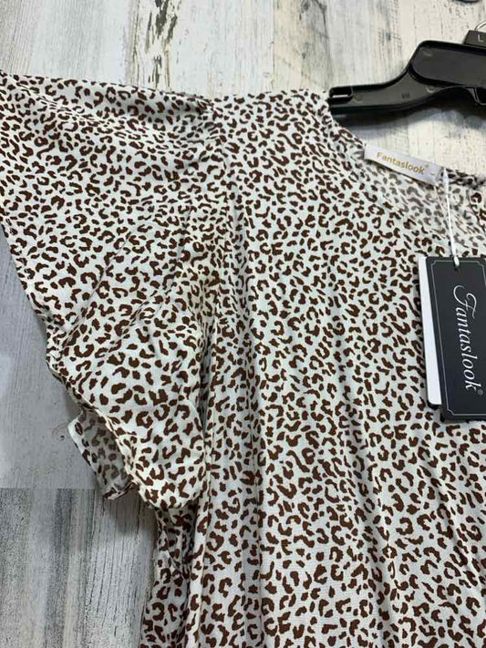 NWT FANTASLOOK Dresses and Skirts Size L CREAM/BROWN CHEETAH TIERED Dress/CHEETA