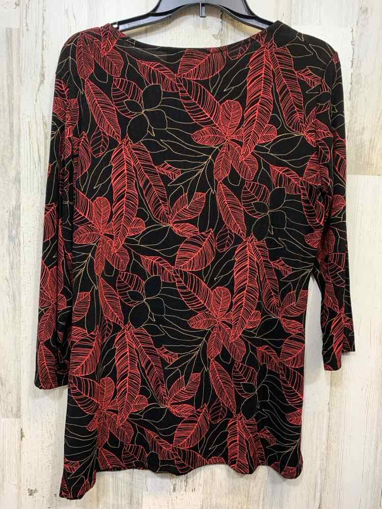 PRE-OWNED BRIGGS Tops Size L BLACK/RED TROPICAL LONG SLEEVE Shirt/BLACK/RED/BEIG