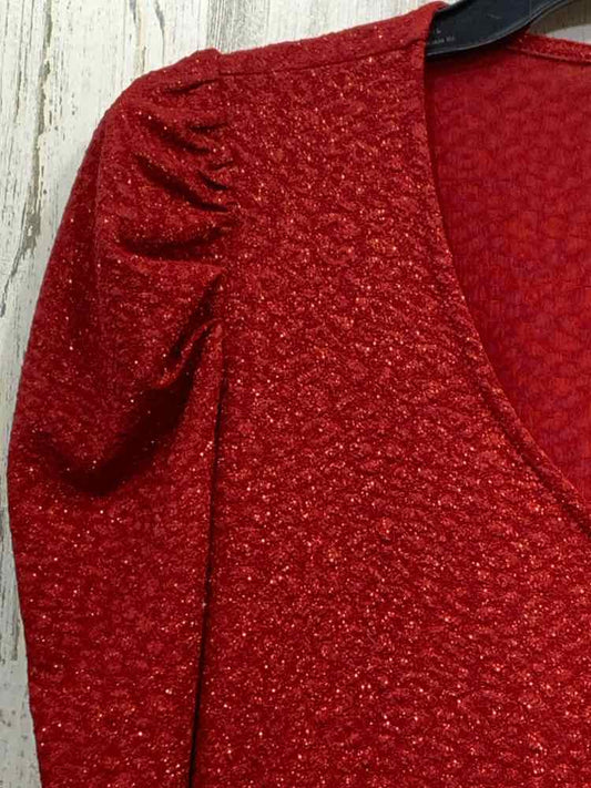 PRE-OWNED ANNE KLEIN Tops Size M Red SPARKLES SHORT SLEEVES TOP/RED SPARKLE SHOR