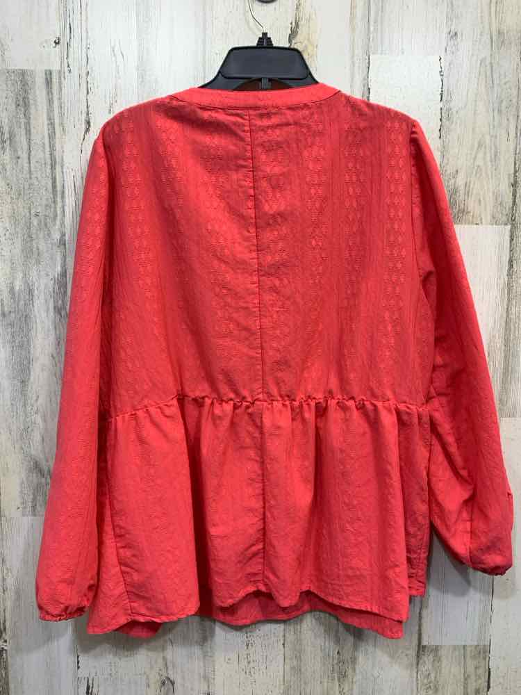 PRE-OWNED LANE BRYANT PLUS SIZES Size 16 CORAL TEXTURED LACE UP BIB Blouse