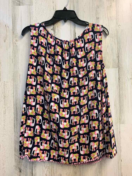 PRE-OWNED CROWN & IVY PLUS SIZES Size 2X NVY/PNK/WHT ELEPHANT SLEEVELESS TOP