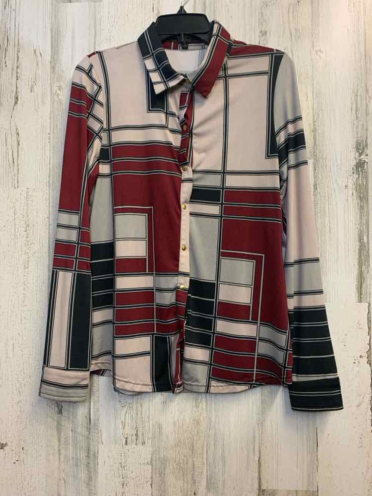 MAXSPORT Tops Size L WINE/TAN/BLK SQUARE LONG SLEEVES Shirt