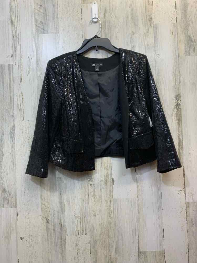 PRE-OWNED IN STUDIO JACKETS / COATS Size 4 Black Sequined SEQUINED BLAZER Blazer