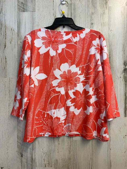PRE-OWNED RUBY RD Tops Size PXL SALMON/WHT Floral LONG SLEEVES TOP