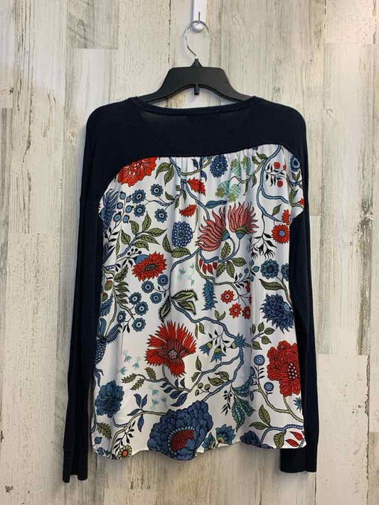 PRE-OWNED LOFT Tops Size M Navy LONG SLEEVES TOP/FLORAL BACK & BOTTOM FRONT