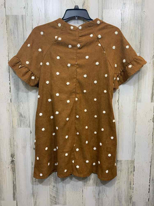 PRE-OWNED LOVERICHE Dresses and Skirts Size L BROWN/WHT Polka Dot Dress/CREW NEC