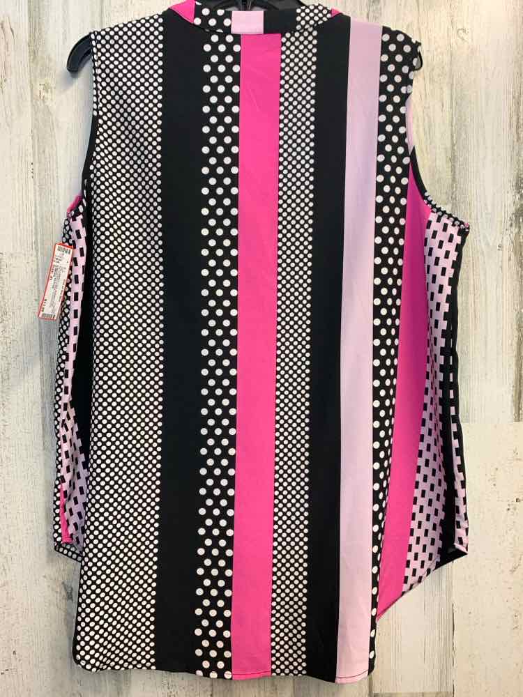 PRE-OWNED GOMORN Tops Size XL BLK/WHT/PNK PATTERNED STRIPE SLEEVELESS TOP