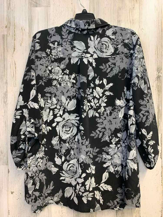WHITE STAG PLUS SIZES Size 3X BLK/GRAY ROSES 3/4 LENGTH Shirt